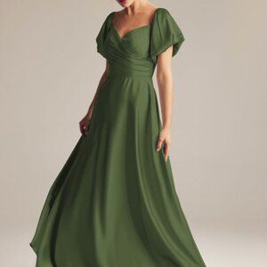 AW Bridal - Bridesmaids Maxi Dress (Olive Green Satin)